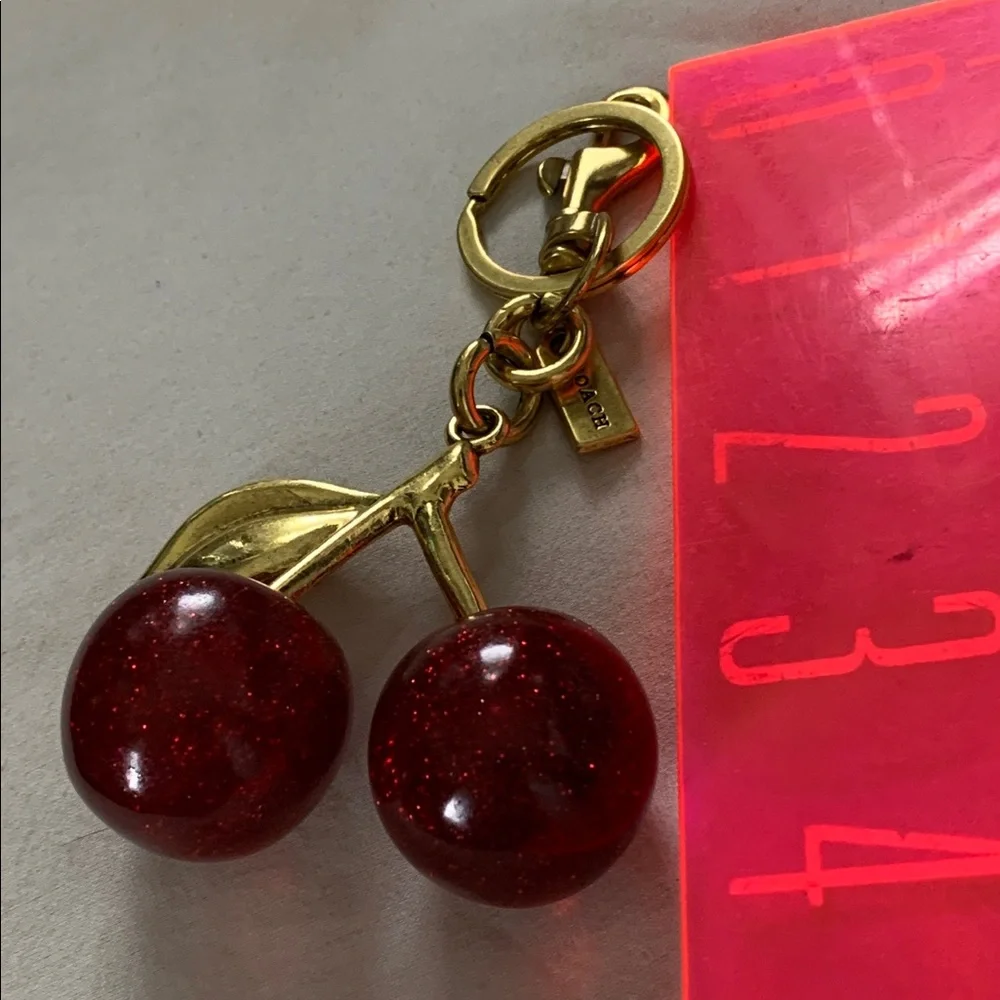 NEW! ✨ Red Cherry 🍒 Keychain with Brushed Gold Details - Picture 3 of 4
